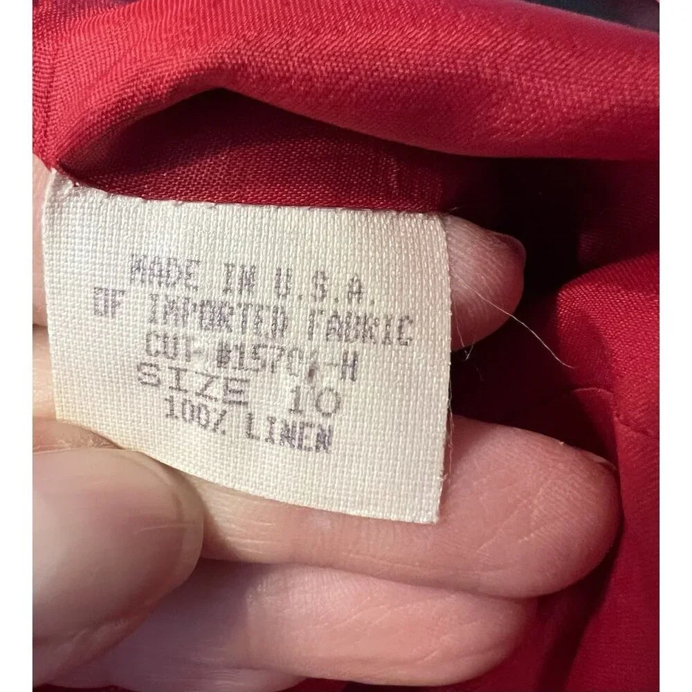 Vintage Harold’s 100% Linen Red Double Breasted Vest Size 10 Tailored Lined